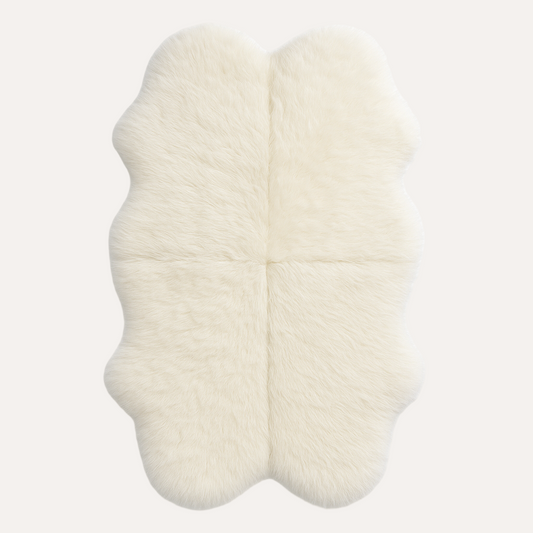 Lammfellteppich Quadro Naturweiß |Handgefertigt aus 4 Neuseeland-Lammfellen | Hochflor