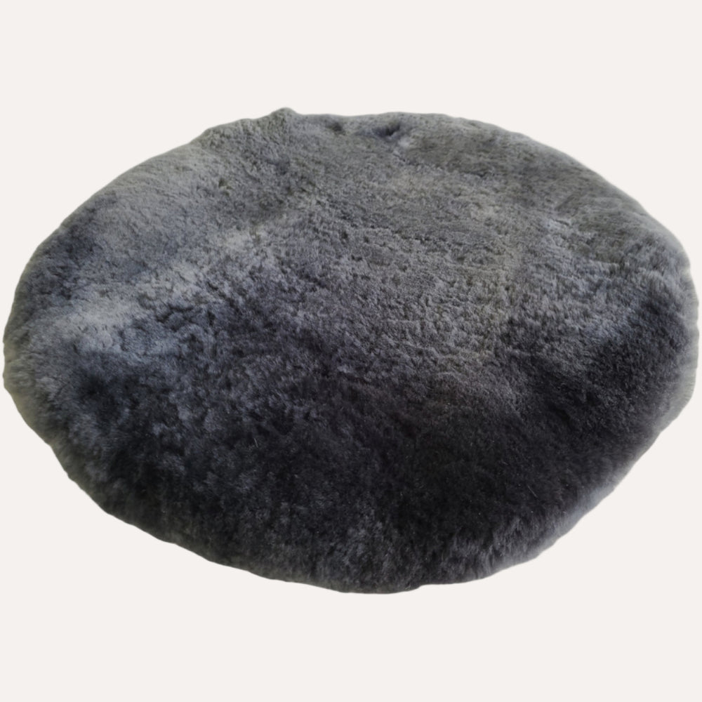 Naturasan Sitzkissen | Stuhlkissen echtem Merino-Lammfell | Rund | Durchmesser 38 cm | Grau