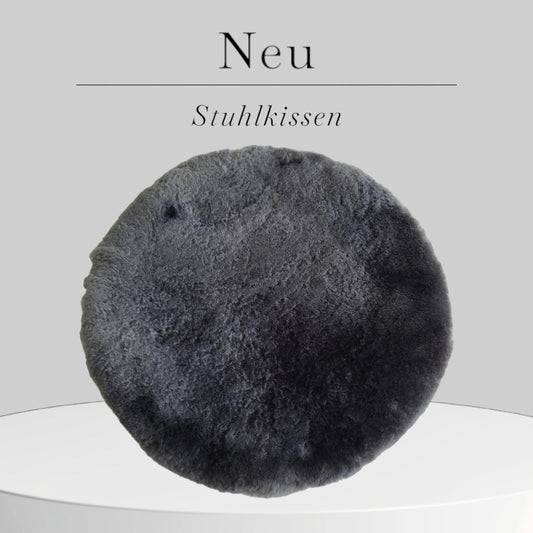 Naturasan Sitzkissen | Stuhlkissen echtem Merino-Lammfell | Rund | Durchmesser 38 cm | Grau