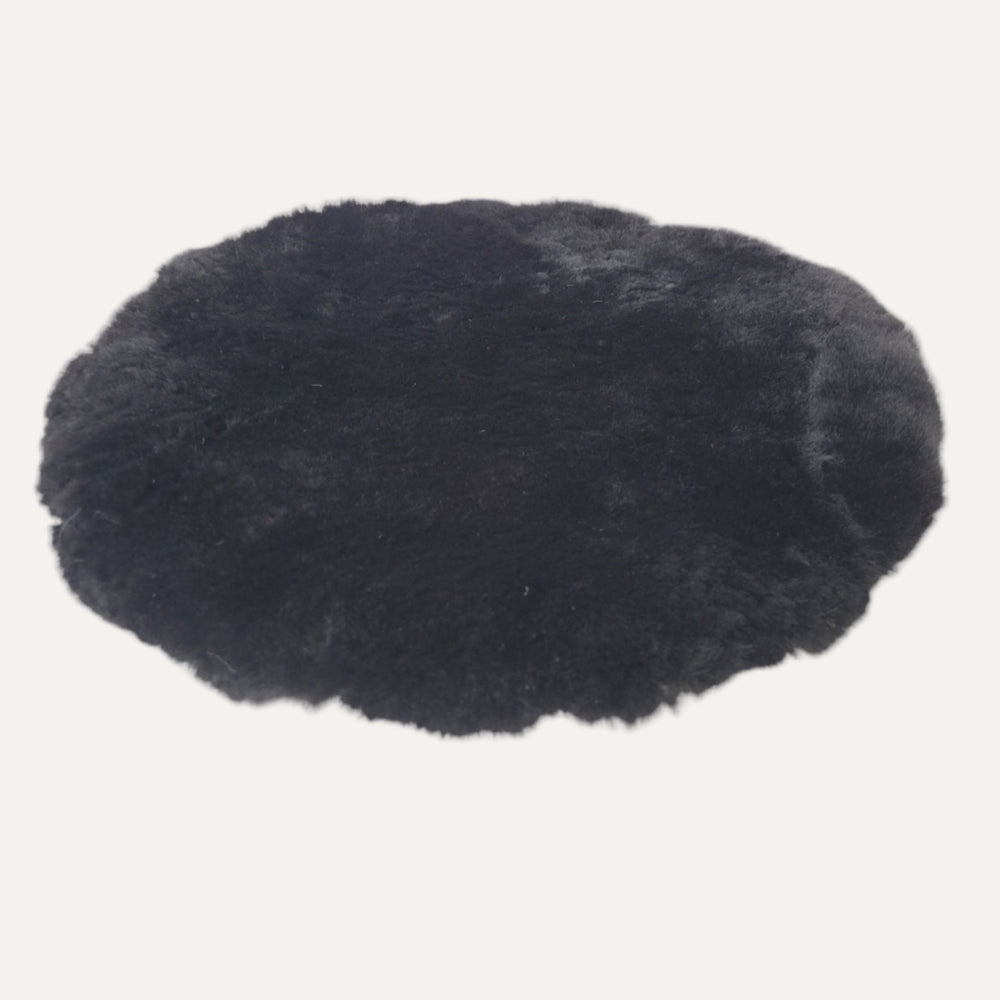 Naturasan Sitzkissen | Stuhlkissen echtem Merino-Lammfell | Rund | Durchmesser 38 cm | Schwarz